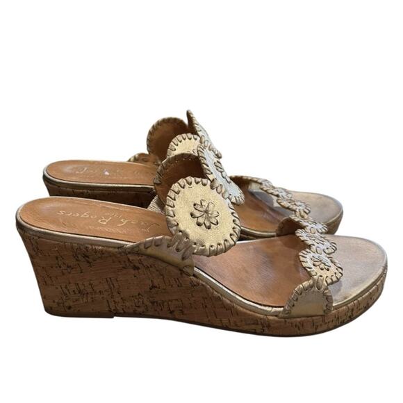 Jack Rogers Lauren Mid Wedge Cork slide Sandals gold leather size 10 - Picture 1 of 11